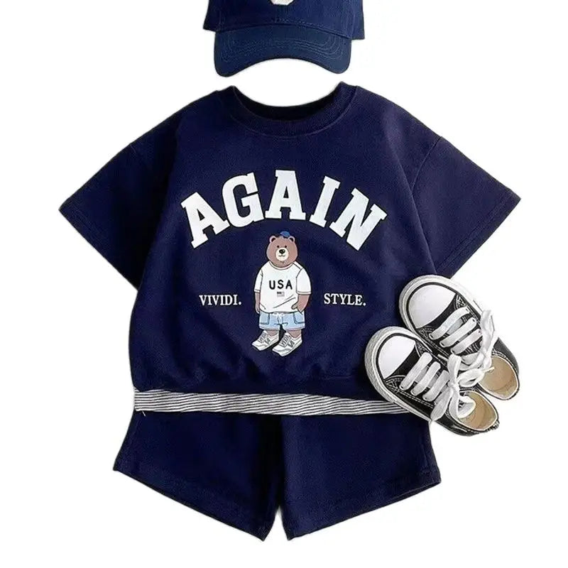 Fashion girls Toddler Baby Korea Clothing Fall Clothes Sets Baby Boys Set Kids Sports Bear Sweatshirt Pants 2Pcs 2 to 8 year