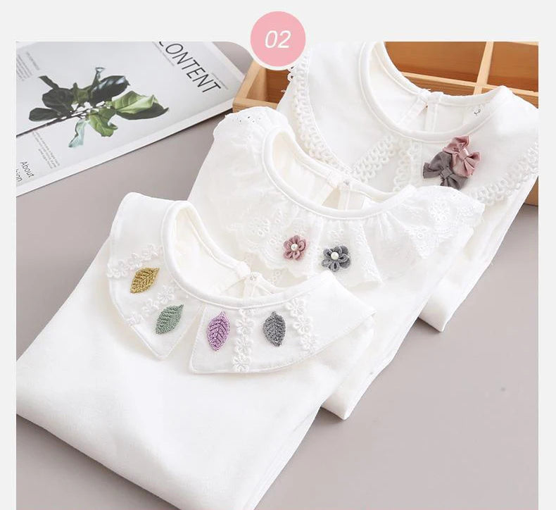 Children's Shirts School Girls White Tops Long Sleeve Lace Shirts Kids Shirt Baby Toddler Teen Casual Children Clothes