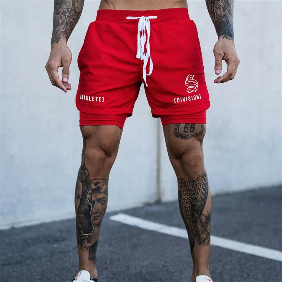 NEW 2 IN 1 Sport Running Casual Breathable Shorts Men Double-deck Jogging Quick Dry GYM Shorts Fitness Workout Men Shorts