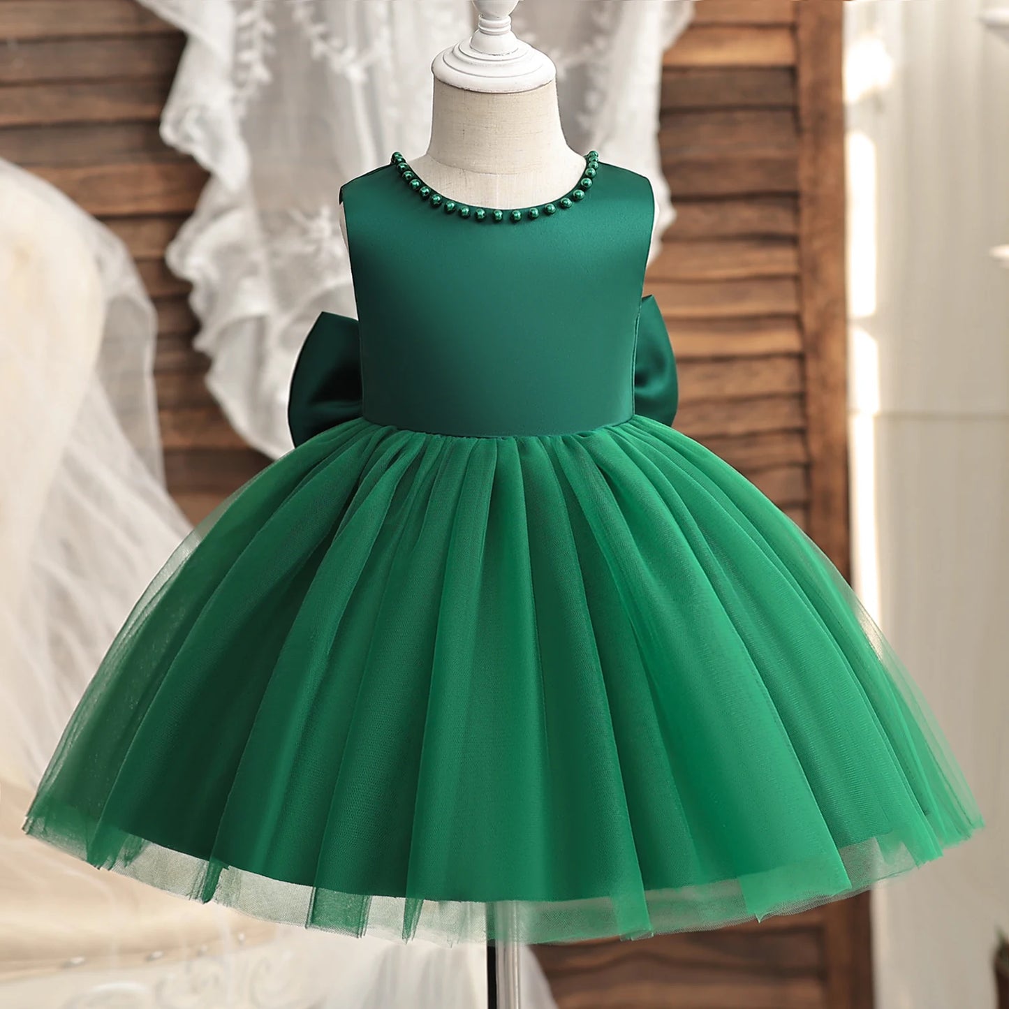 Flower Girl Dresses for Wedding Kids Lace Backless Tulle Tutu Princess Prom Party Clothes Baby 1st Birthday Baptism White Dress