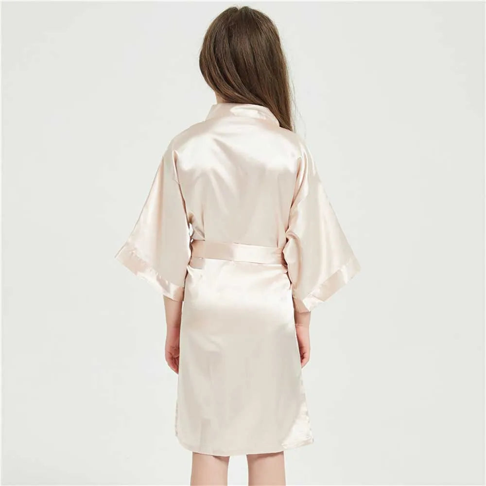 Pink Bathrobes for Girls Nightwear Satin Silk Kids Robes Summer Girl Nightgown Sleepwear Children Kimono Wedding Spa Party Dress