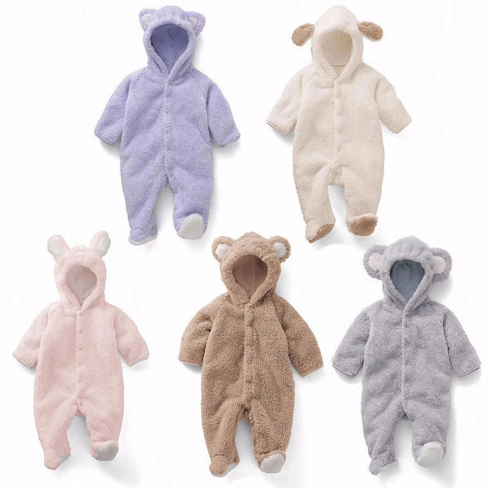 Autumn Winter Baby Rompers Baby Girl Boy Clothes Fleece Animal Bear Bunny Sheep Newborn Jumpsuits Infant Halloween Costume 0-12M