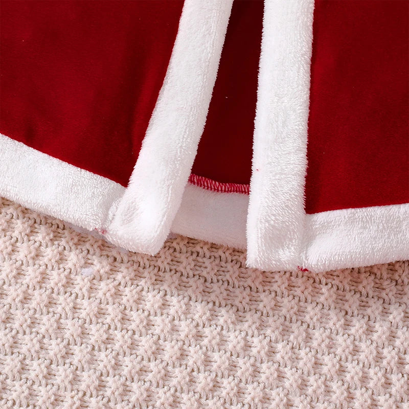 Girls Christmas Outfit Set with Santa Terry Trim Sleeveless A-Line Dress and Hooded Cloak - Festive Holiday Clothing for Kids