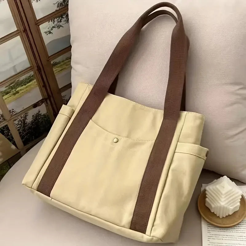 1Pcs Large Capacity Canvas Tote with Multiple Pockets-Perfect for School/work Commute/travel and Shopping Bags on One Shoulder