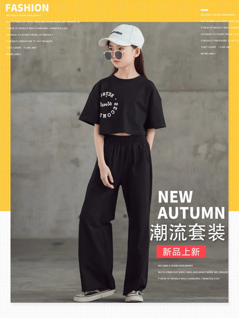 2024 New Spring Summer Teenager Girls Clothing Sets Children Short Tops T Shirt + Pants 2Pcs Kids Tracksuit 5 6 8 10 12 14 Years