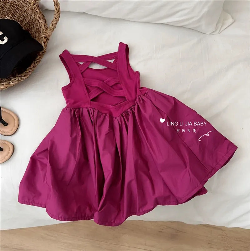 Girls Casual Dresses Back Hollowing Sleeveless Dress Toddler Girl Clothes Summer Dress Chinese Traditional Dress for Girls