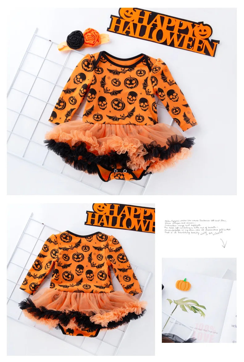 0-24M Baby Girl Boy Costume Pumpkin Clothes Newborn Romper Infant Tutu Dress Outfit Cosplay Bodysuit Toddler Halloween Clothes