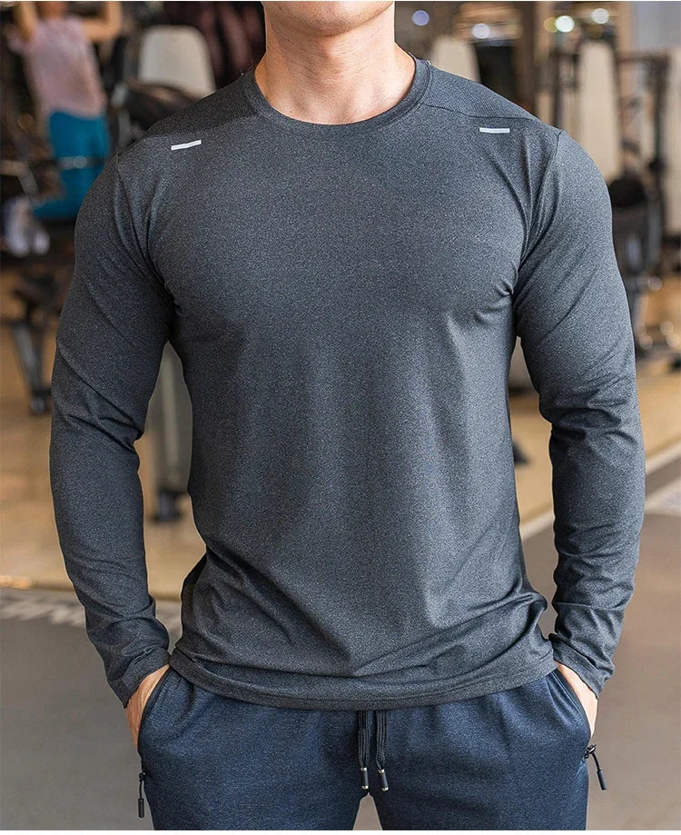 Men's Sports Fitness Long Sleeve Outdoor Badminton Quick Dry Training Shirt Casual Thin Running Top Bodybuilding Sportswear