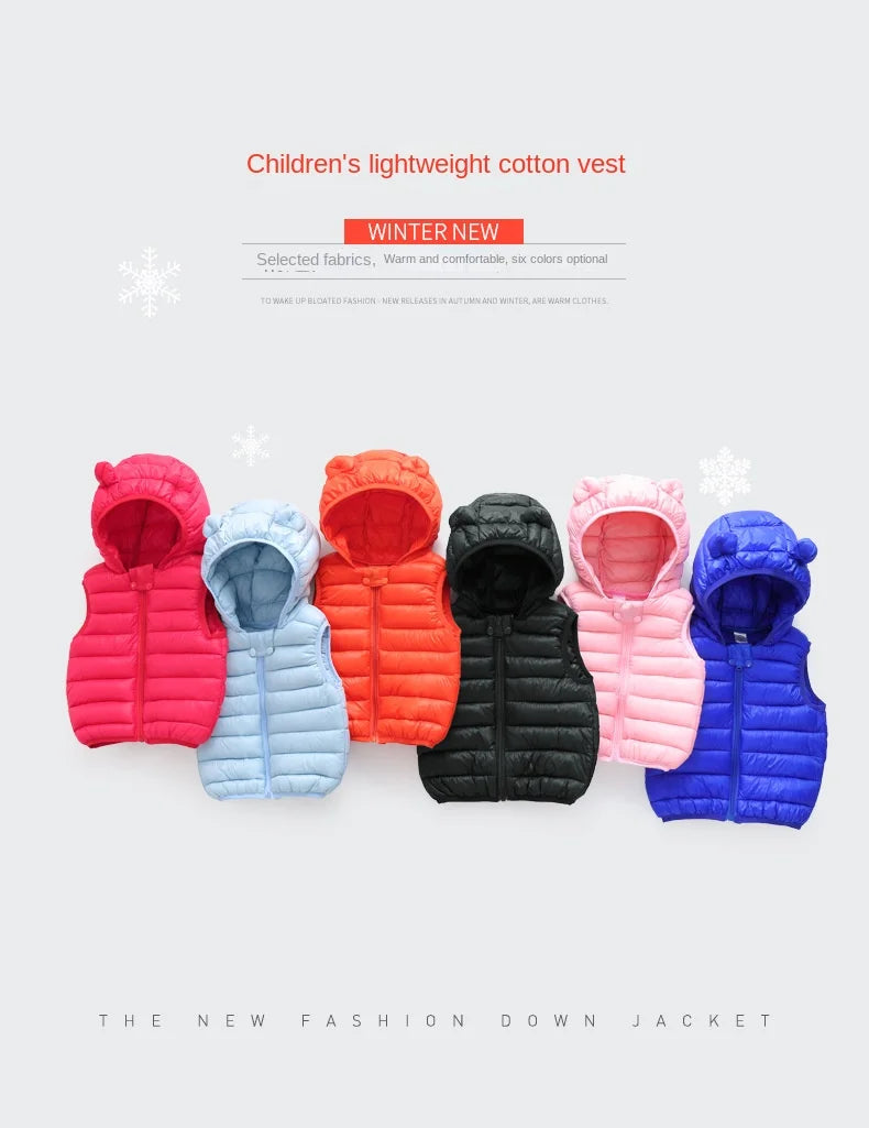 Baby Boys Girl Warm Down Vest Toddler Cotton Waistcoat Children Autumn and Winter Clothes Kids Hooded Jackets 1-6 Years Old