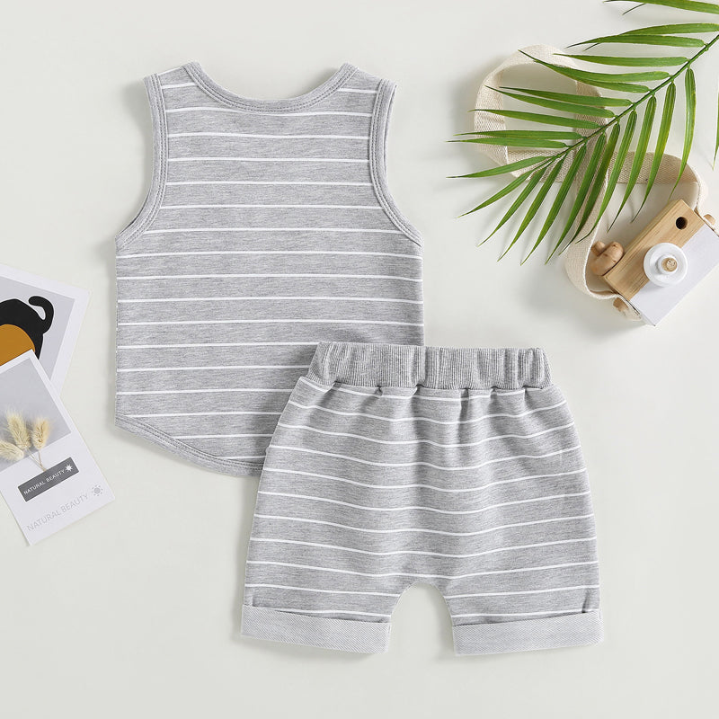 2023-03-01 Lioraitiin 0-4Years Kids Baby Boy 2Pcs Summer Outfits Striped Sleeveless Tank Tops and Stretch Shorts Pocket Set