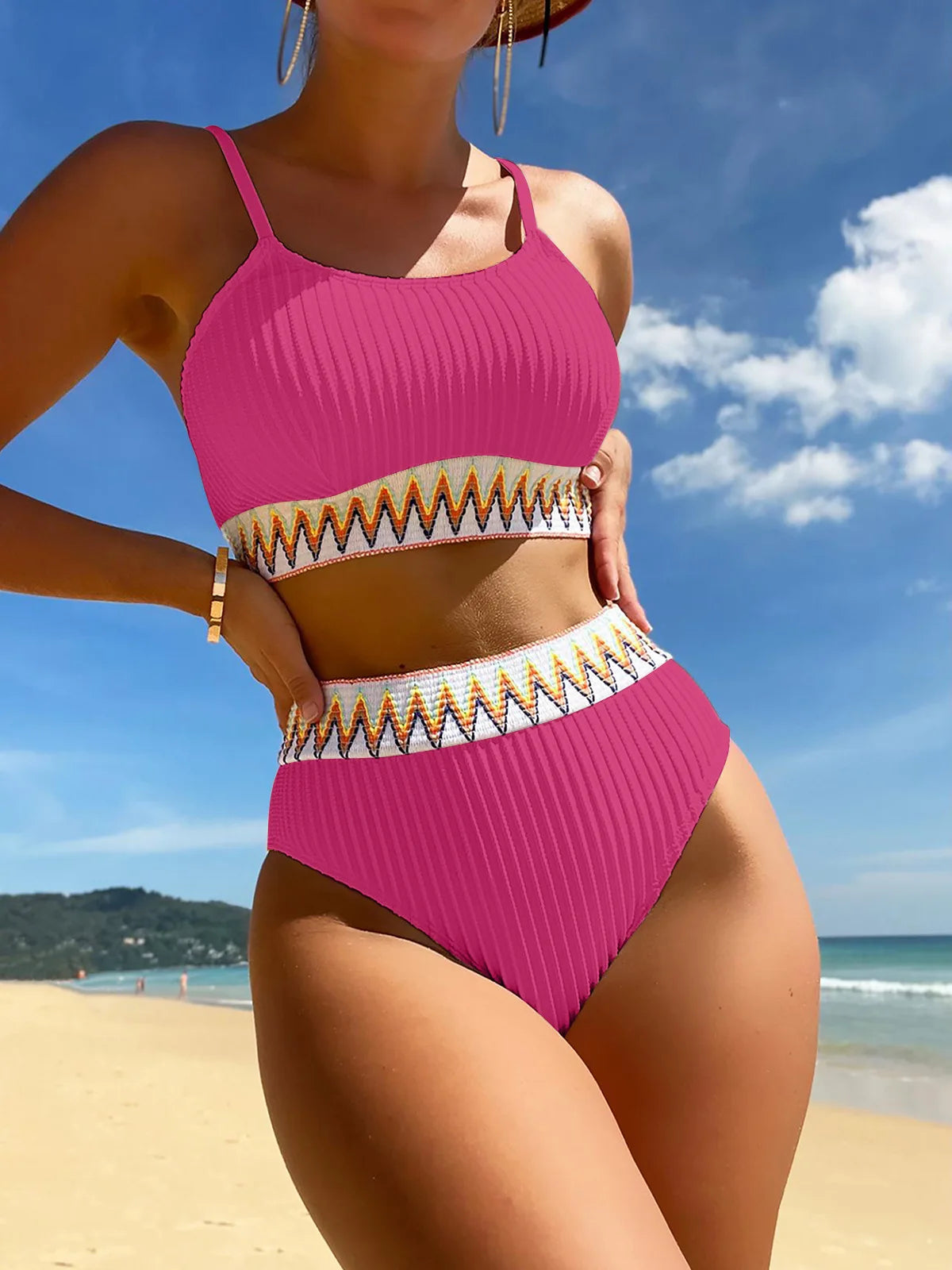 Sexy High Waist Split Bikini Set Colorful Swimming Suits Bathing Suit Women Summer Beachwear Bikinis Fashion Swimwear Swimsuit