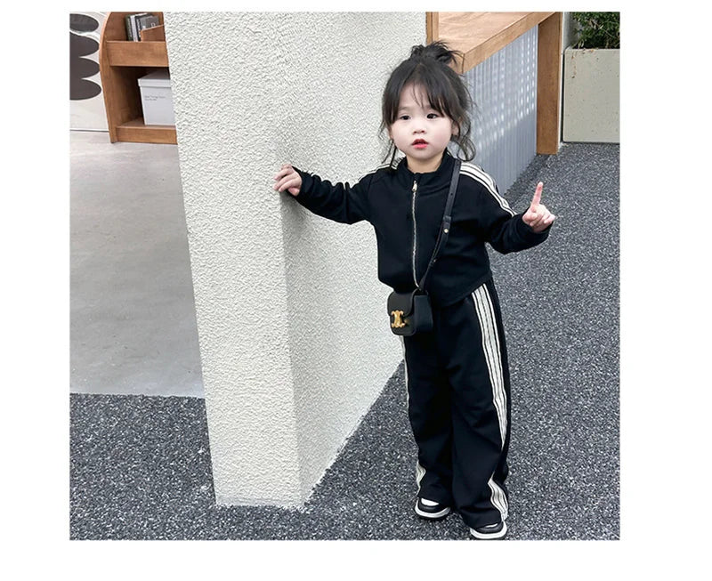 Girls Fashion Sets 2024 New Spring Autumn Sports Casual Suits Kids Long-sleeved Jacket+Pants 2Pcs Outfits Children Trend Clothes