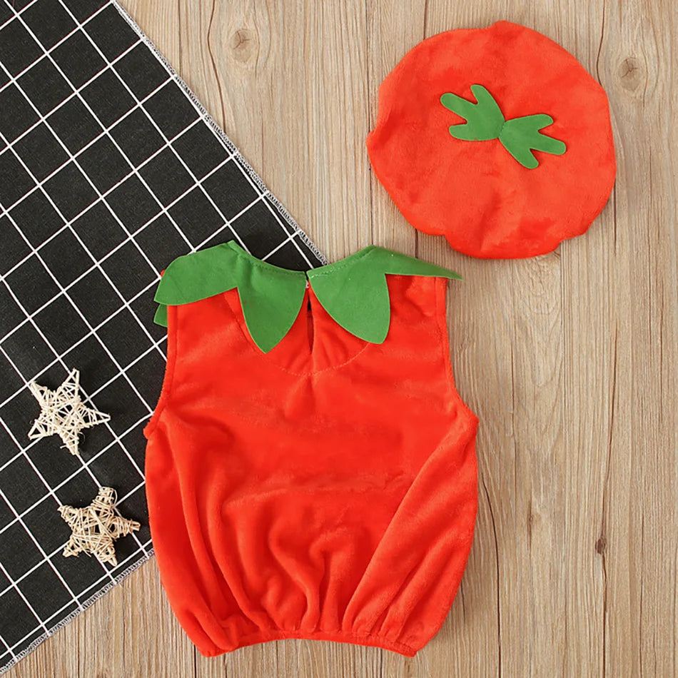 Baby Costume Kids Pumpkin Romper with Hat Boys Girls Cosplay One-Piece Infant Summer Casual Onesie Halloween Jumpsuit 0-5 Years
