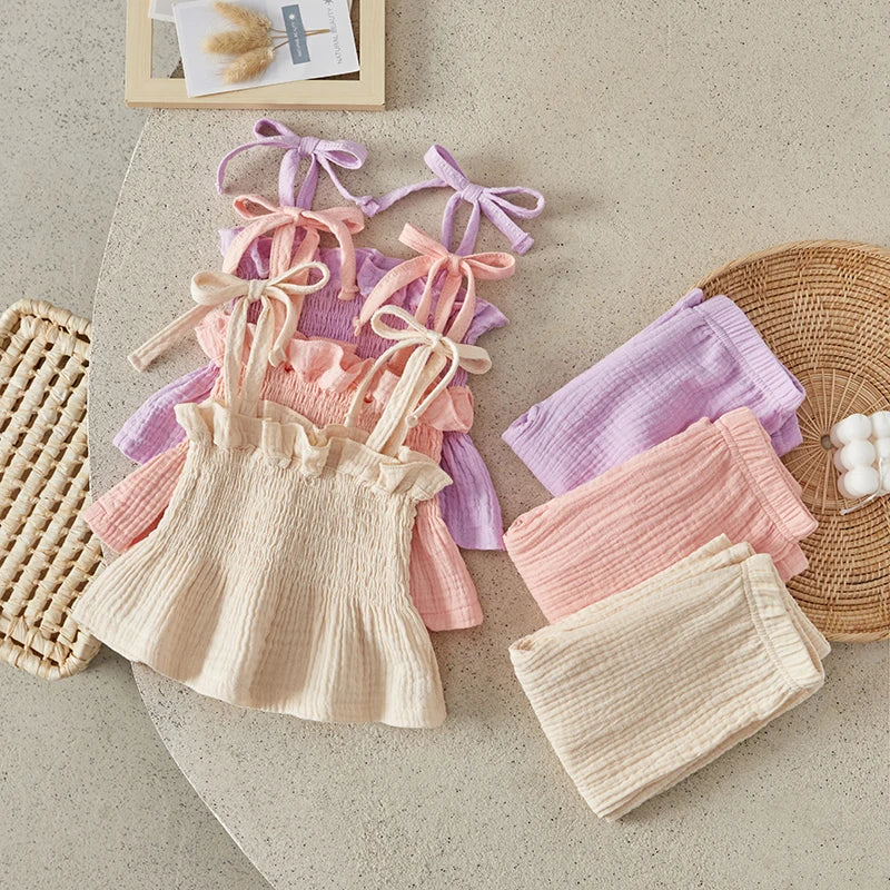 Suefunskry Toddler Girls 2Pcs Outfits Solid Color Sleeveless Camisole and Elastic Pants Set Baby Summer Clothes 6M-3Y