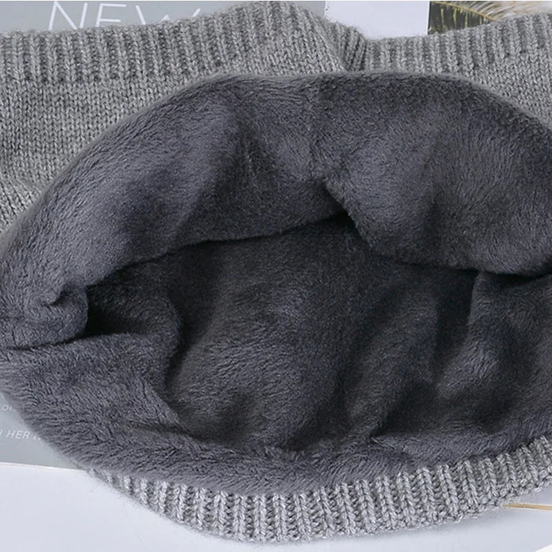 2Pcs Knitted Children Winter Hat Scarf Fleece Lining Ears Protection Kids Beanie Hats Neck Warmer Warm Child Boy Cap 4-10Y