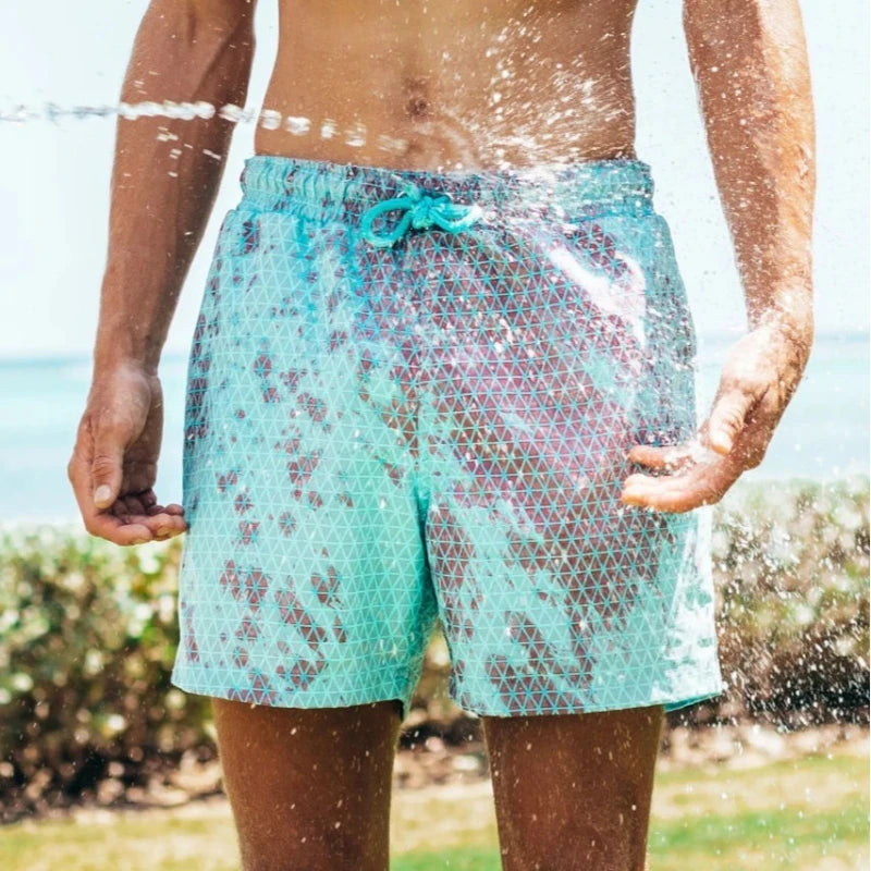 Magical Color Changing Board Shorts Men Summer Discoloration Swimming Trunks Swimwear Swim Surf Short Wear Quick Dry Beach Pants
