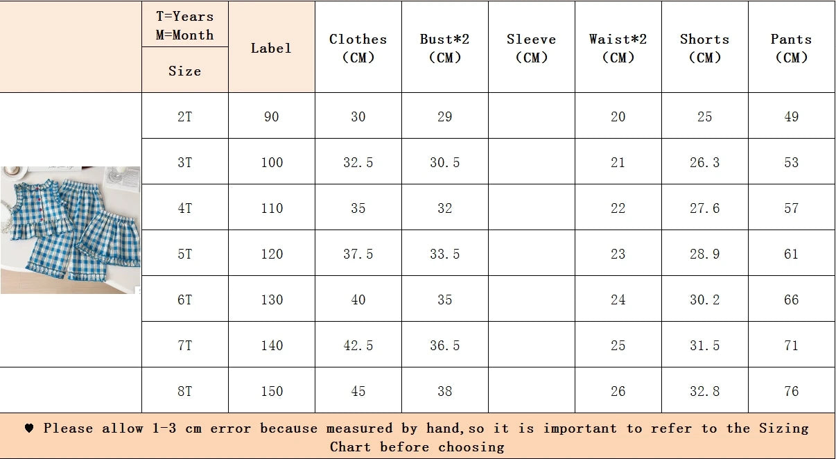 Children's Clothing Sets Blue Plaid Floral Print Sleeveless Top + Wide Leg Pants + Shorts 3 Pcs Sets Kids Clothes for Girls
