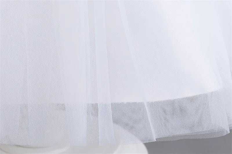 Girls White Cake Layers Dresses Kids Pull Sleeve Elegant Party Wedding Birthday Tutu Princess Vestidos Children Summer Clothes