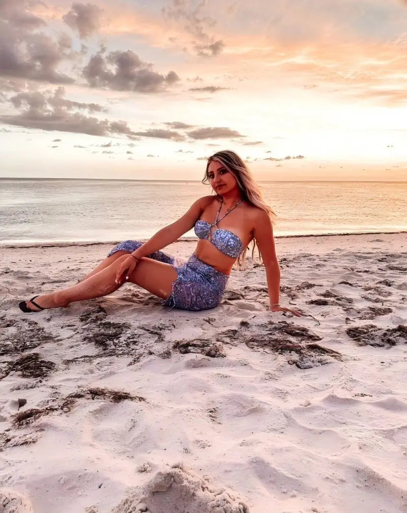 Women's Paisley Bikini Set With Skirt 2025 Sexy Bohemian Beach Dress Beachwear Two-Piece Swimsuit Cover-Up Summer Seaside Outfit