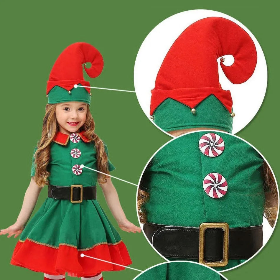 2024 Christmas Clothing Set Boy Girl Family Matching Outfit Kid Adult Santa Claus Cosplay Costume Hat Socks Pant Elf Clothes