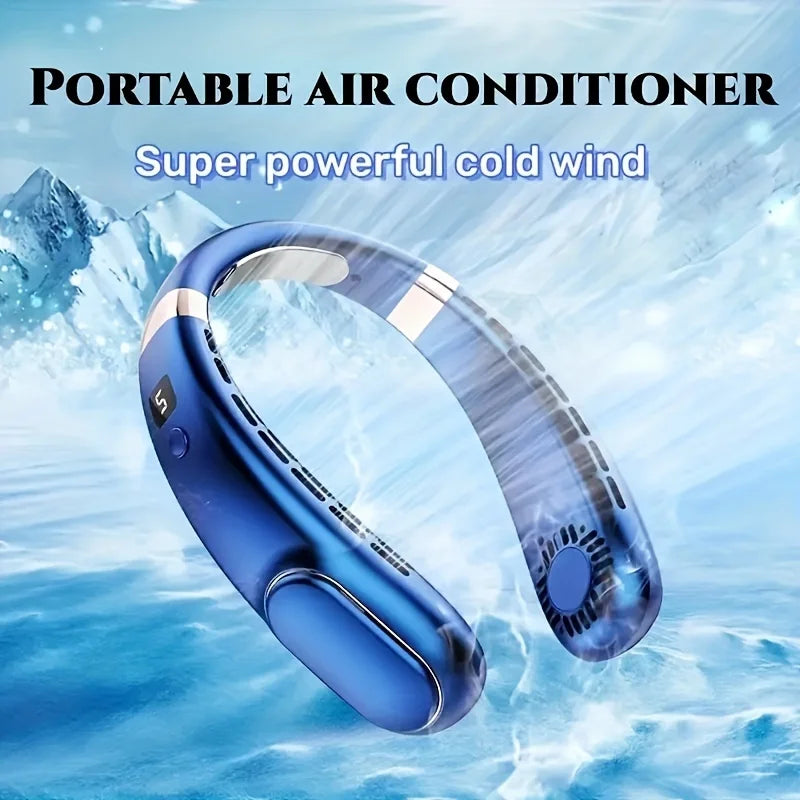 2024 New portable neck fan with digital display, 5-speed adjustment, silent operation, neck ice porcelain body sensation, long b
