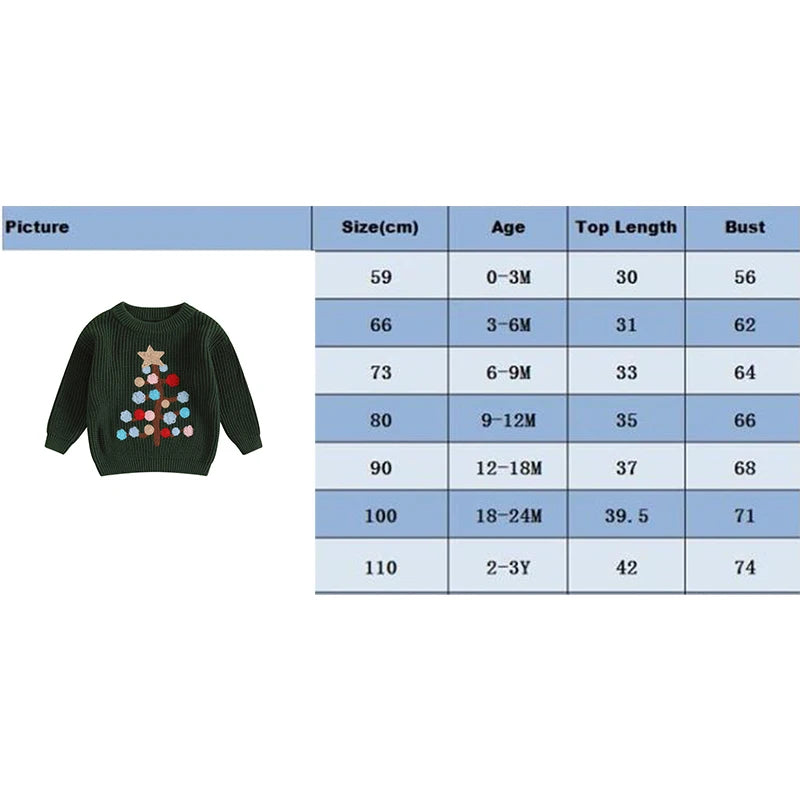 0-3Years Baby Boy Girl Christmas Sweaters Fall Winter Tree Pattern Long Sleeve Crew Neck Warm Knit Pullover Tops Kids Knitwears