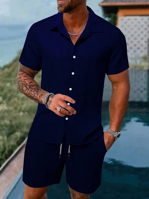 European and American Summer Hot Men's Casual Loose Beach Suit Shirt Shorts Quick Drying Breathable Vacation Style