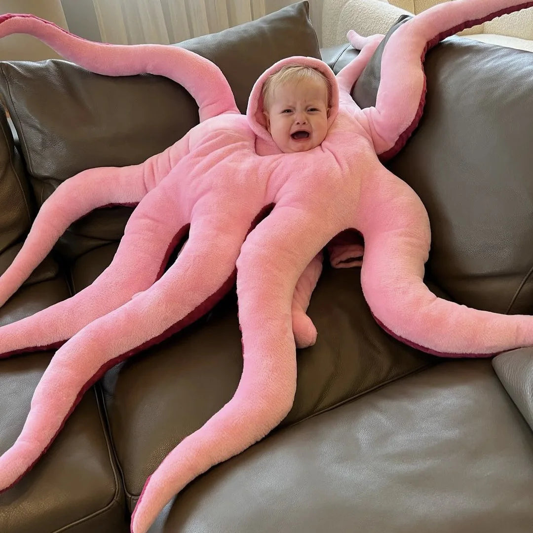 2024 NEW Octopus Cosplay For Newborn Baby Halloween Costumes Pink Cushion Christmas Pillow Romper