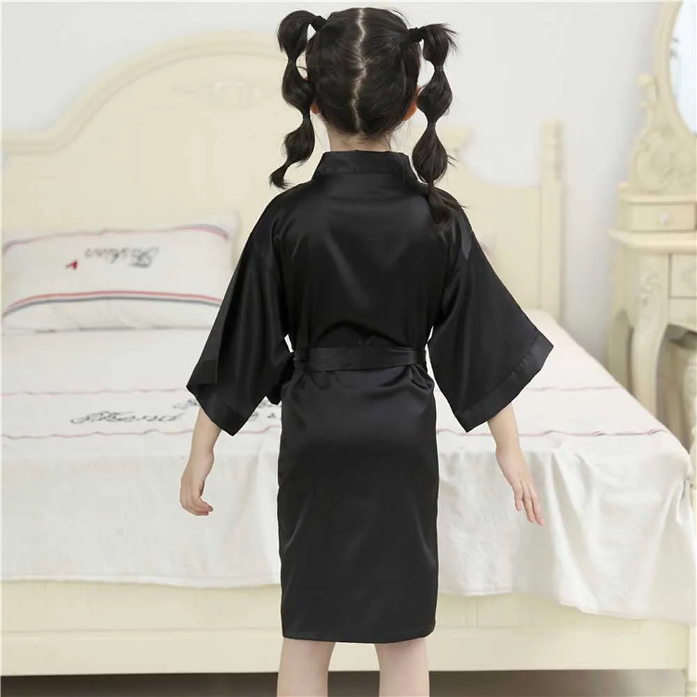 Pink Bathrobes for Girls Nightwear Satin Silk Kids Robes Summer Girl Nightgown Sleepwear Children Kimono Wedding Spa Party Dress