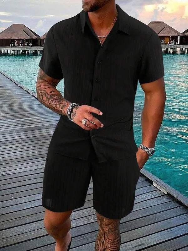 European and American Summer Hot Men's Casual Loose Beach Suit Shirt Shorts Quick Drying Breathable Vacation Style