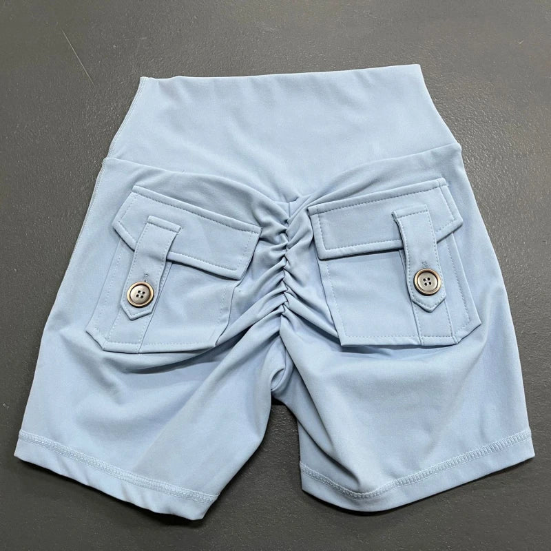 Shorts Women Sport With Pocket Buttocks Fitness Workout High Waist Tights Leggings Push Up Cycling Shorts Scrunch Gym Clothing