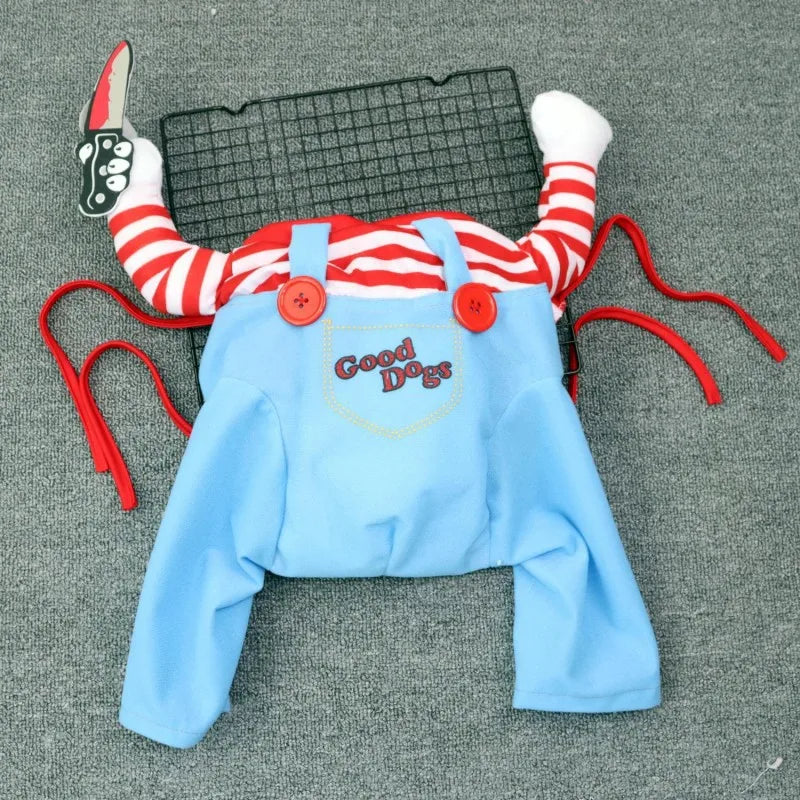 Small and Medium Sized Pet Dog Funny Clothes Cosplay Fatal Dolls Henshin Outfit Wig Upright Scary Costume Halloween Gatherings