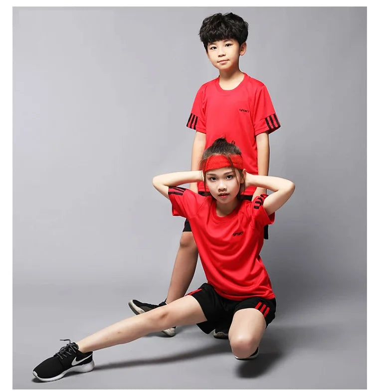 Children Boy & Girl Quick Dry Badminton Clothes Uniform Kid Tennis Jerseys Short Sleeve Tshirt Top and Shorts 2pcs Tracksuit