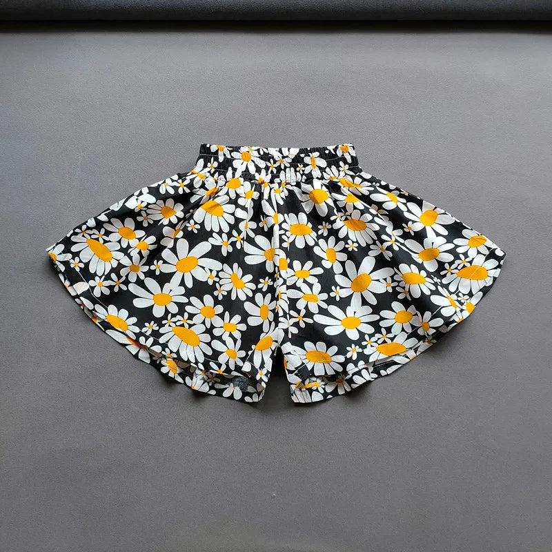 Floral Flowers Kids Shorts for Girls Wide-Leg Beach Shorts Summer Children Short Pants