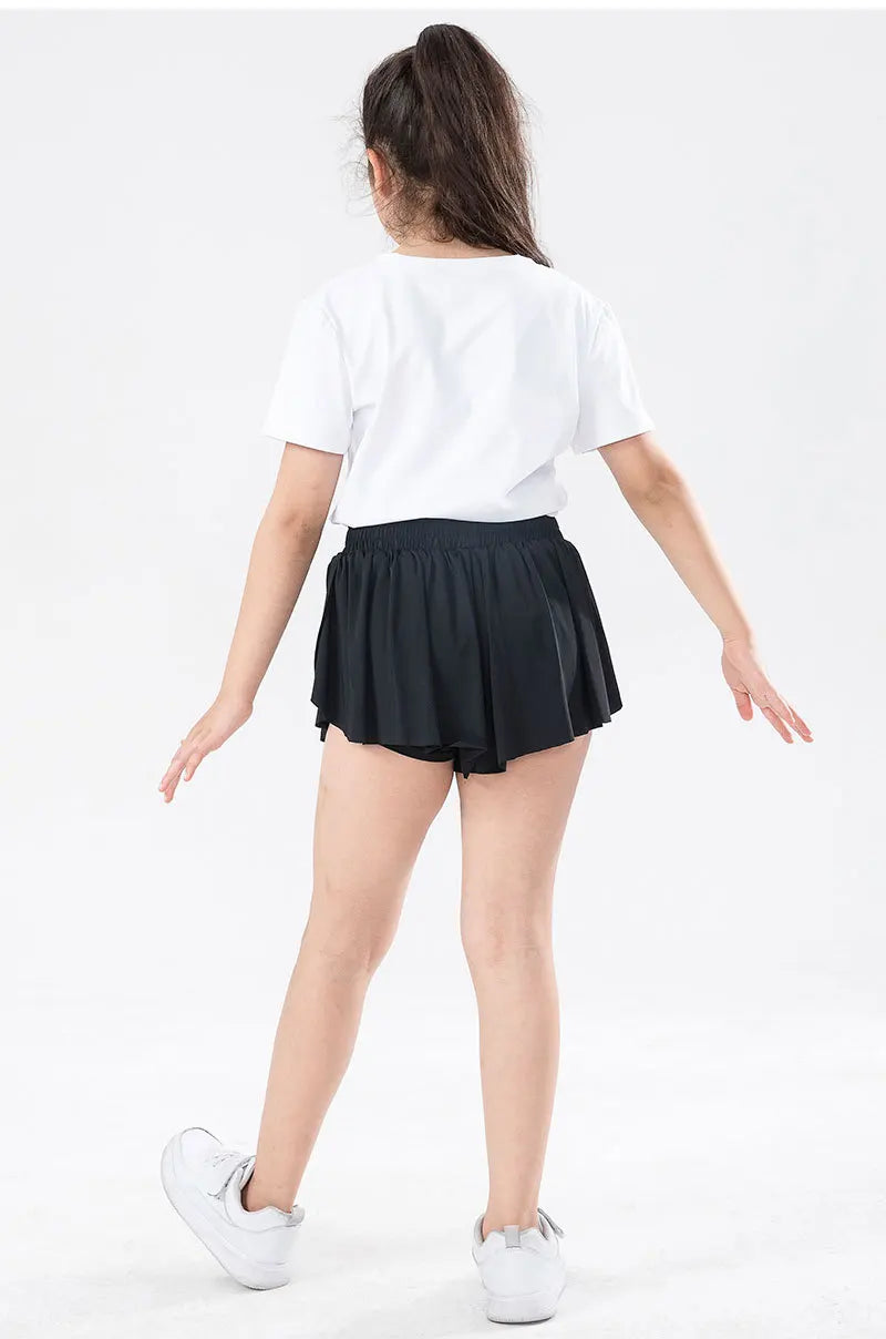 3-15 Years Girls Flowy Shorts Butterfly Shorts With Pocket 2-in-1 Athletic Running Shorts For Kids Active Workout Sports Tennis