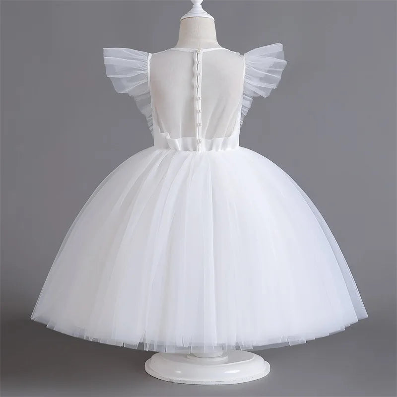 Girls White Cake Layers Dresses Kids Pull Sleeve Elegant Party Wedding Birthday Tutu Princess Vestidos Children Summer Clothes