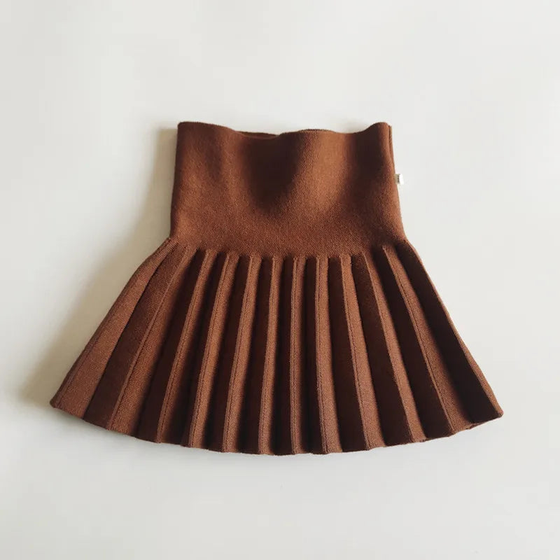 DE PEACH Winter Baby Girls Pleated Skirts Infant Kids Princess High Waist Knitted Mini Tutu Skirt Children Clothes 2-12Years