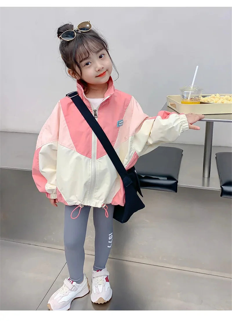 New Colorblocking Jackets Spring Girls Fashion Thin Coats Autumn Children Clothes Big Kids Casual Zipper Outerwear 2-10 Years