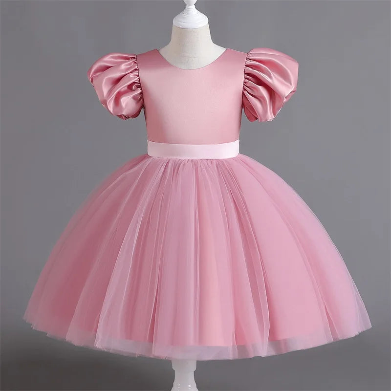 Girls White Cake Layers Dresses Kids Pull Sleeve Elegant Party Wedding Birthday Tutu Princess Vestidos Children Summer Clothes