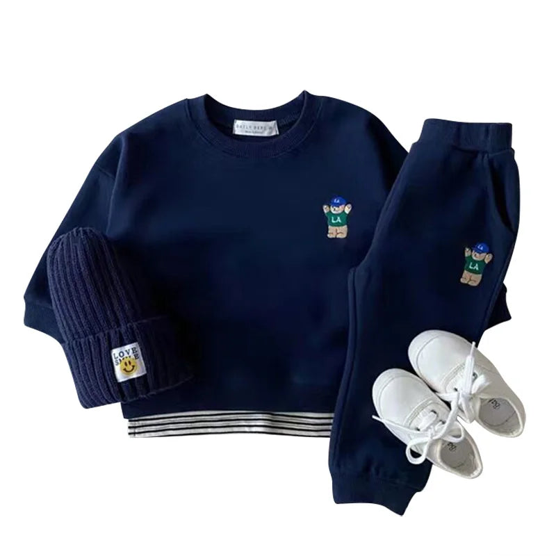 Fashion girls Toddler Baby Korea Clothing Fall Clothes Sets Baby Boys Set Kids Sports Bear Sweatshirt Pants 2Pcs 2 to 8 year