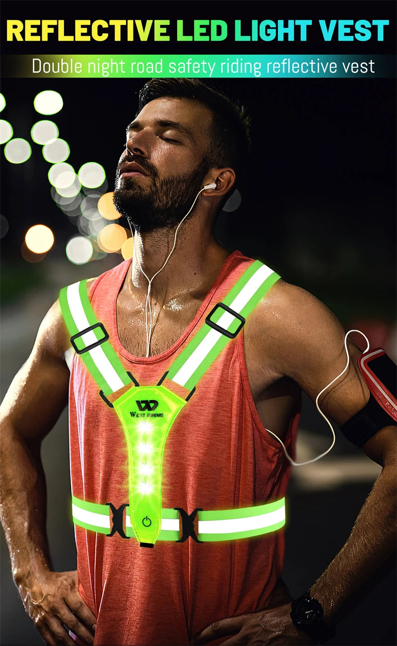 WEST BIKING Cycling Reflective Safety Vest Electric Scooter Flashing Vest USB Rechargeable LED Vest Running Jogging Fishing