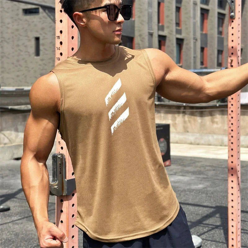 Sports Fitness Vest Sleeveless Quick Dry Breathable Running Top Trend Men's Pull-over Crewneck Mesh Vest Summer New Style