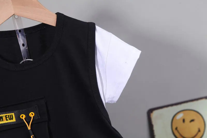 New Children Cotton Clothes Summer Kids Boys Patchwork T Shirts Shorts Pants 2Pcs/sets Infant Kids Toddler Tracksuits 0-5 Years
