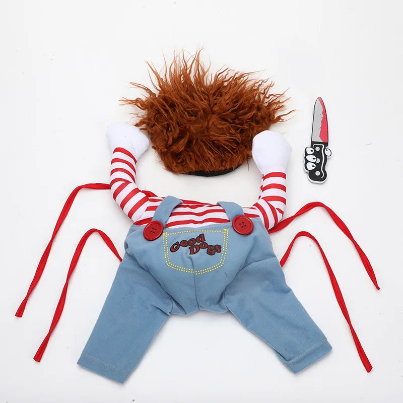 Small and Medium Sized Pet Dog Funny Clothes Cosplay Fatal Dolls Henshin Outfit Wig Upright Scary Costume Halloween Gatherings