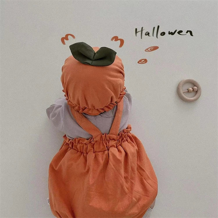 Baby Halloween Costumes Pumpkin Lantern Suspender Short Pants Hat 2pcs Sets Toddler Boys Girls jack-o'-lantern Outfits