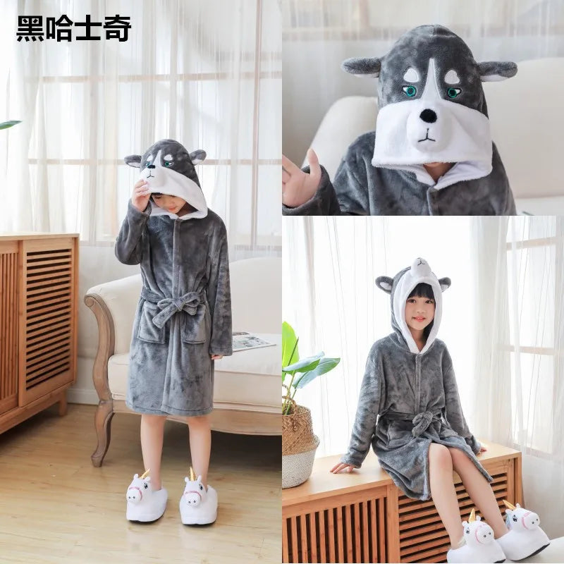 Boys Girls Hooded Bathrobe Toddler Unicorn Anime Cartoon Towel Beach Children's Sleepwear Baby Kids Bath Robes Pyjamas Nightgown