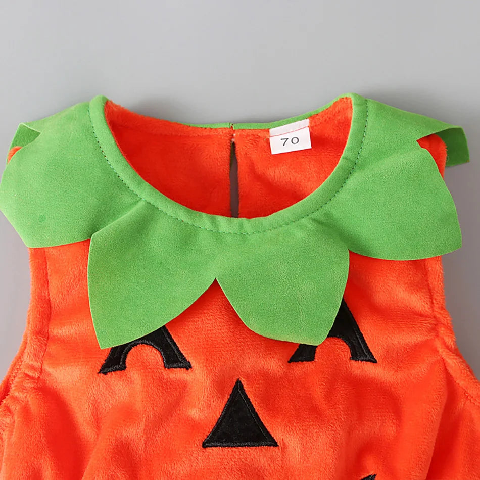 Baby Costume Kids Pumpkin Romper with Hat Boys Girls Cosplay One-Piece Infant Summer Casual Onesie Halloween Jumpsuit 0-5 Years