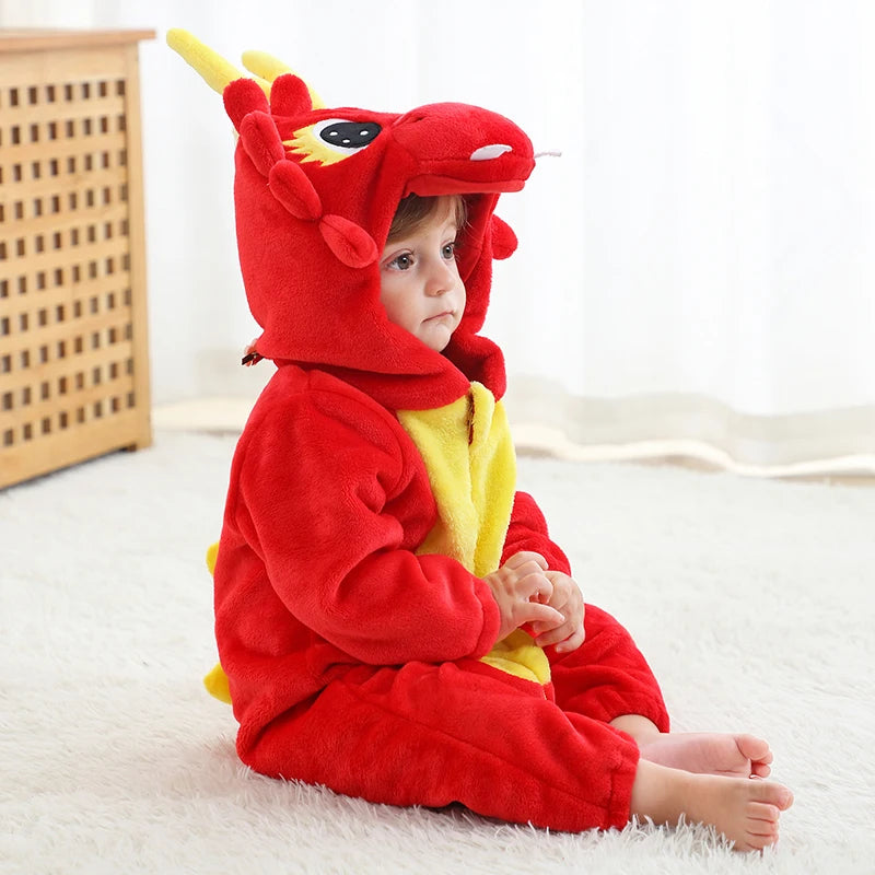 MICHLEY NEW Halloween Blue Dragon Baby Rompers Winter Costume Clothes Cartoon Jumpsuit Bodysuits Overall For Girl Boy Bebe 2-36M