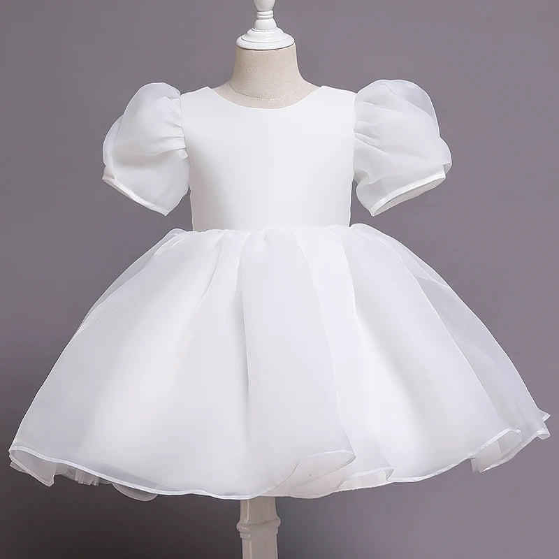 Girls White Cake Layers Dresses Kids Pull Sleeve Elegant Party Wedding Birthday Tutu Princess Vestidos Children Summer Clothes