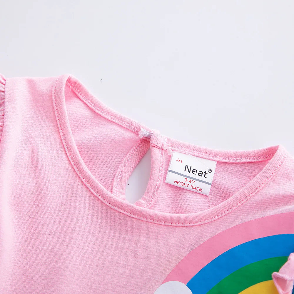 Girls' Long Sleeve Unicorn Dress Autumn Embroidery Two Pockets Rainbow Sleeves 81035